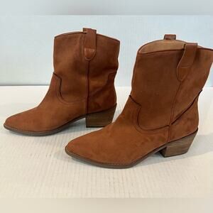 Code West Woke Women’s Whiskey Brown Vegan Suede Western Mid Calf Boots Size 9.5